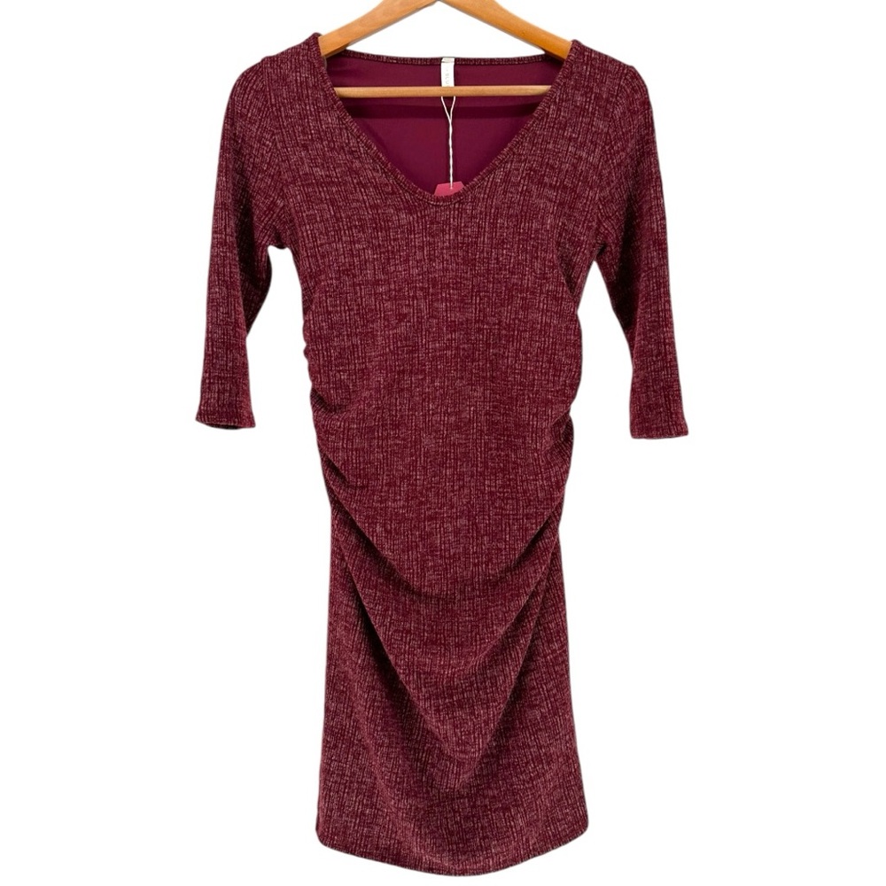 Pinkblush Burgundy Knit Bodycon Stretch Bump Friendly size Small Elbow Sleeves